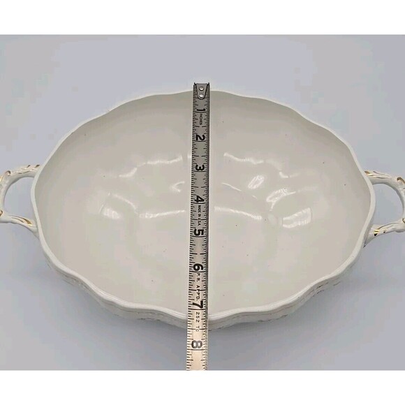 Vintage Dresden Semi Porcelain Two Handle Serving Bowl Rosesand Gold Trimmed - Picture 6 of 12